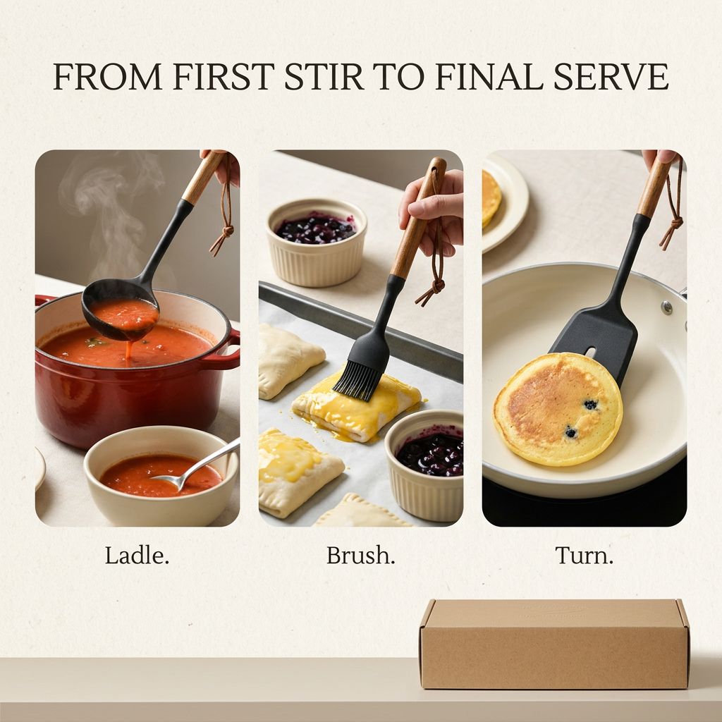 Ladle brush and turner cooking applications