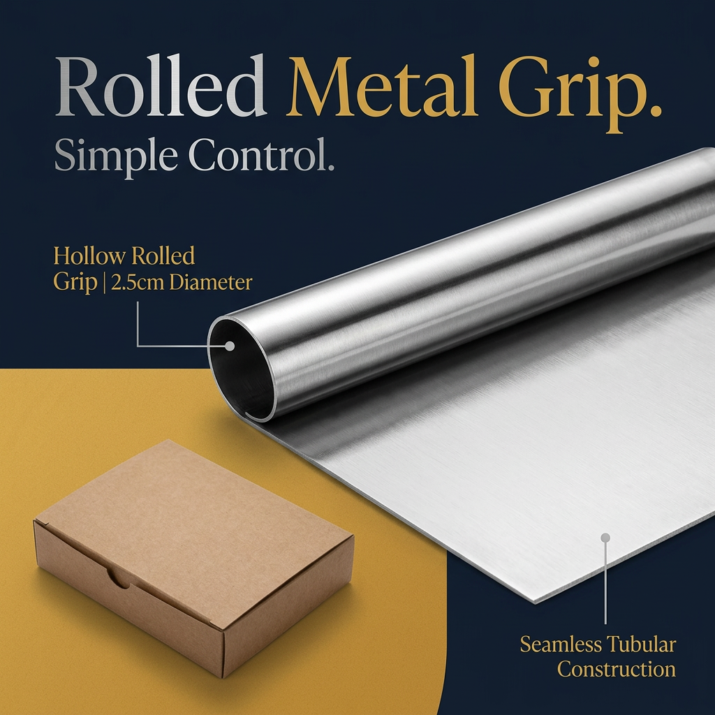 Close-up of the rolled tubular stainless steel grip