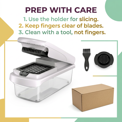 Safe blade handling and cleaning guidance for vegetable chopper