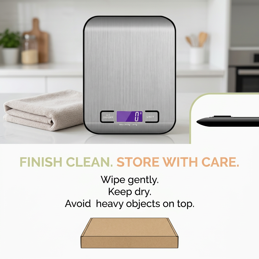 Kitchen scale cleaning and careful storage guidance