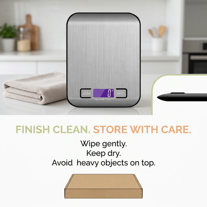 Kitchen scale cleaning and careful storage guidance