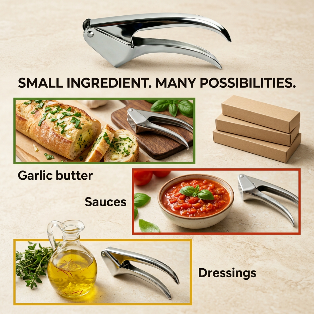 Garlic press recipe ideas for butter sauces and dressings