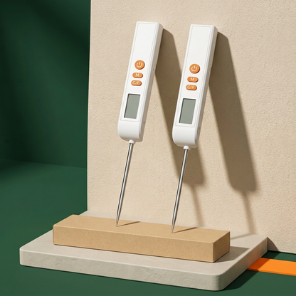 Unbranded thermometer design on forest green and cream
