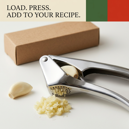 Garlic press loading pressing and recipe preparation