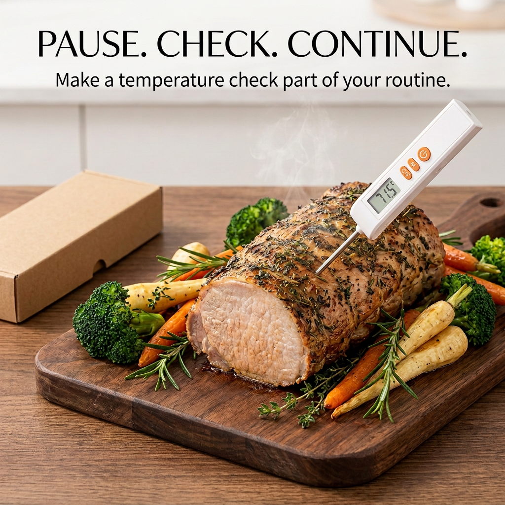 Unbranded food thermometer in a cooking scene