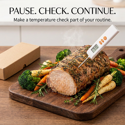 Unbranded food thermometer in a cooking scene