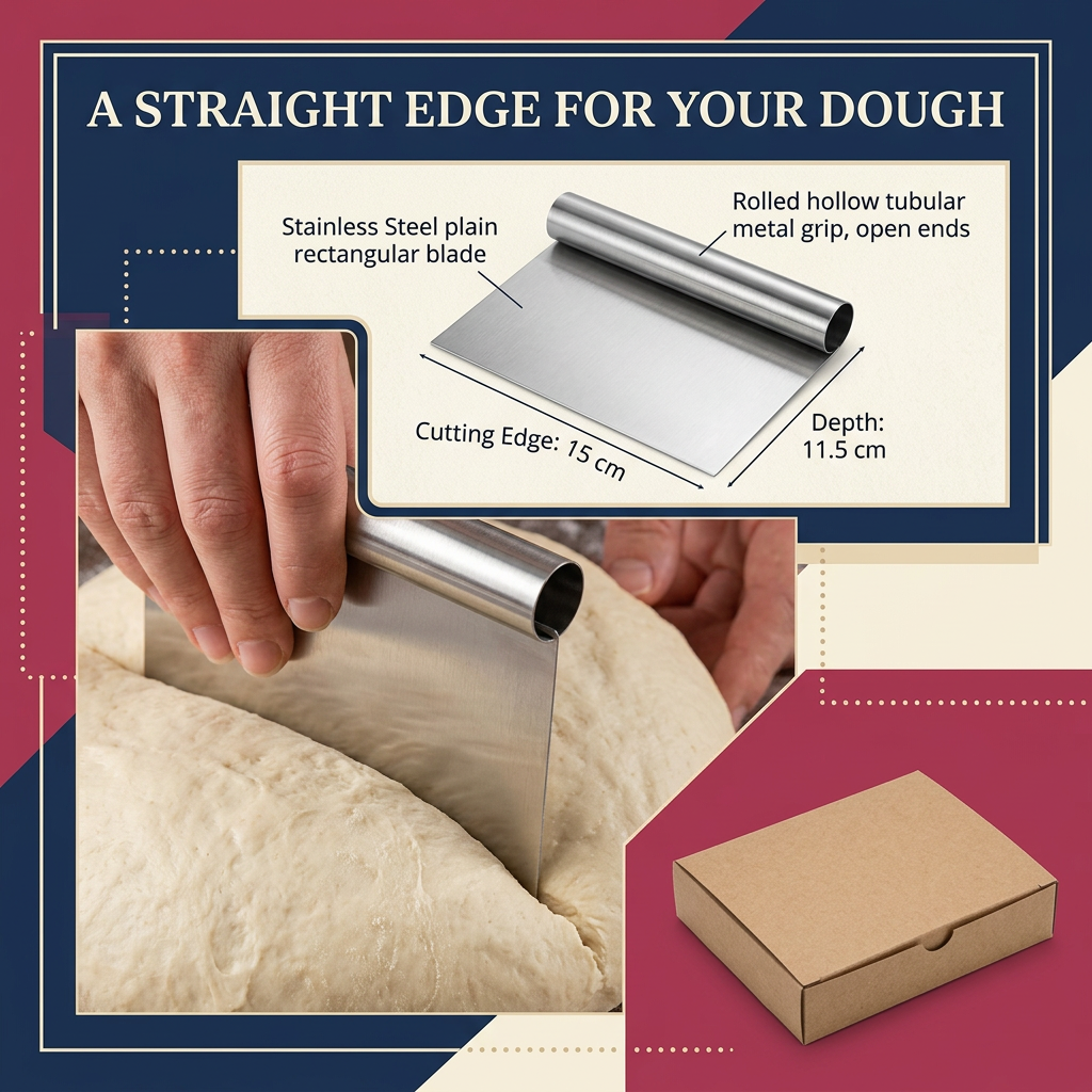 Straight dough cutting edge shown dividing soft dough