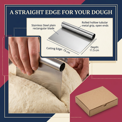 Straight dough cutting edge shown dividing soft dough
