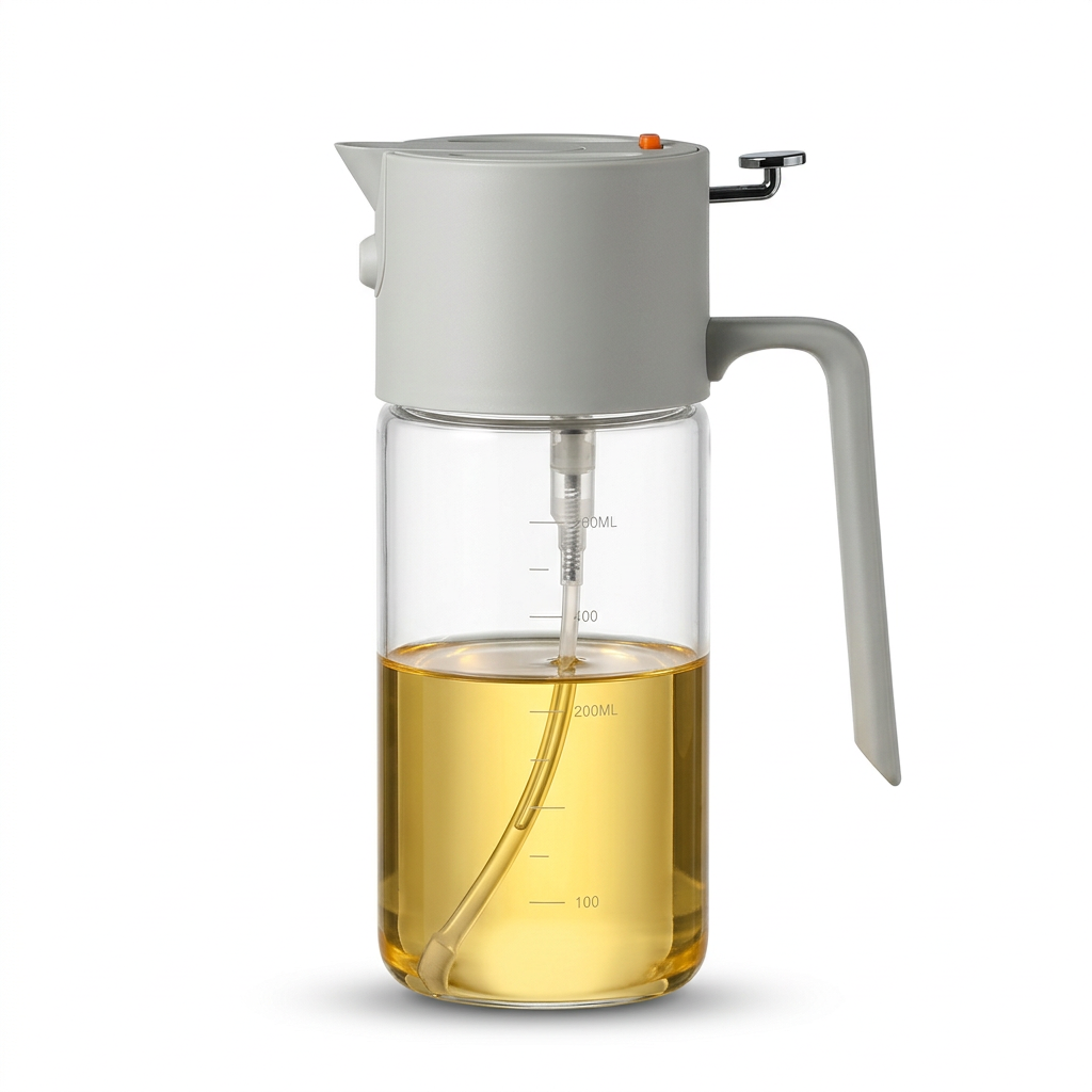 Smoke-gray spray and pour oil dispenser on a white background