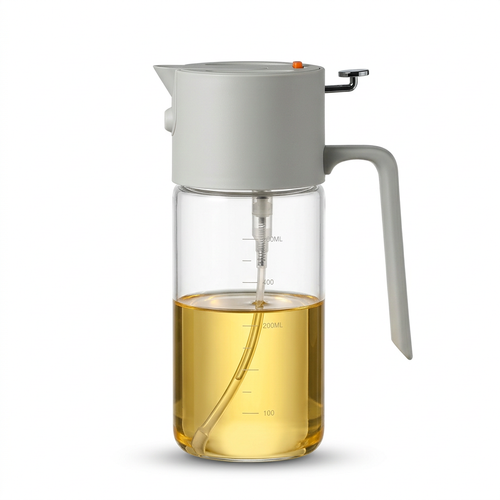 Smoke-gray spray and pour oil dispenser on a white background