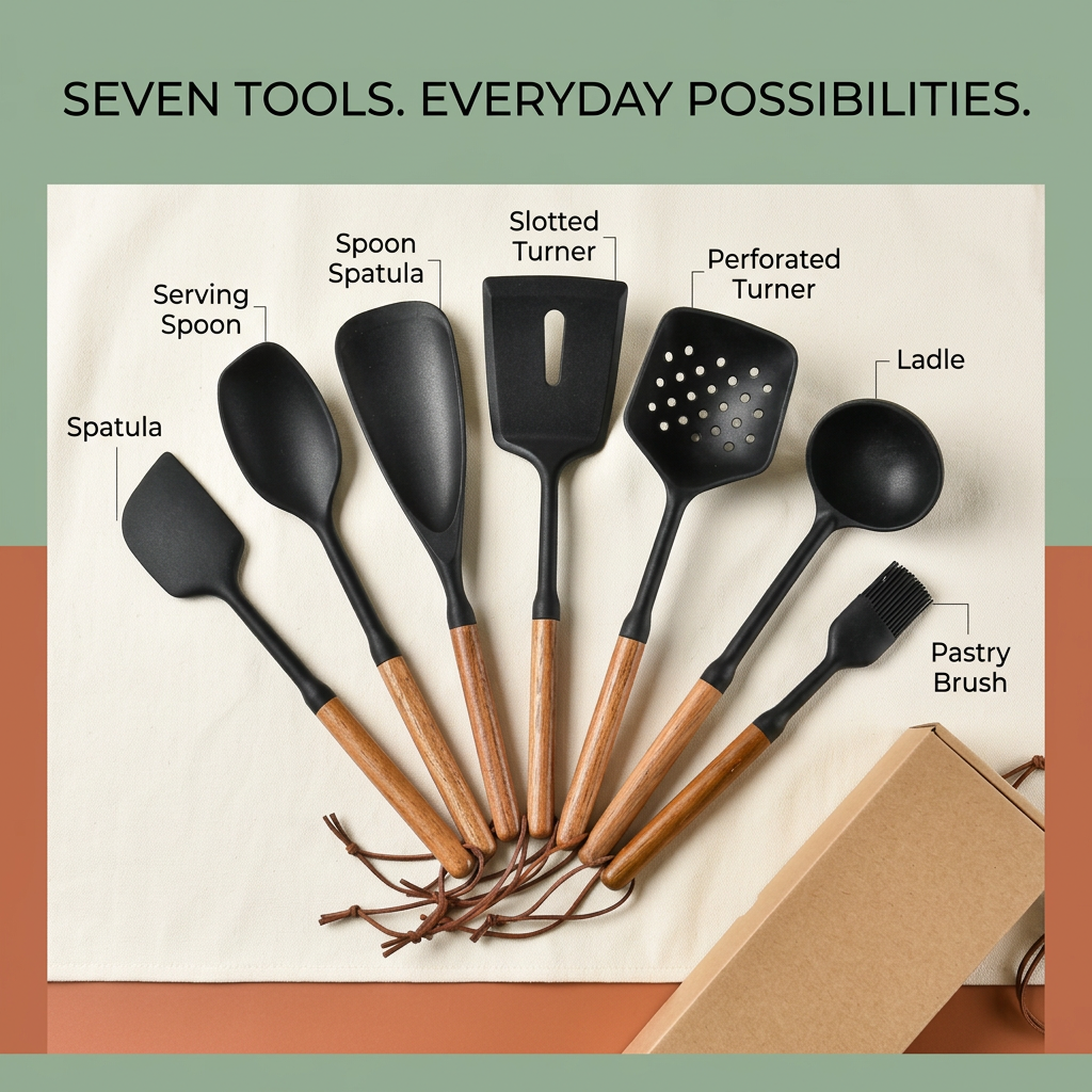 Seven utensil shapes and their everyday kitchen roles